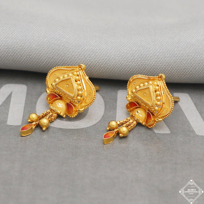 22k Yellow Gold Earrings Dangle Stud Style, Indian Handmade gold earrings for women, Wedding Party Wear Ethnic Earrings for Gift, K5217