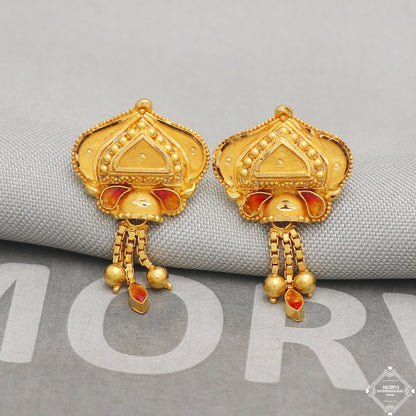 22k Yellow Gold Earrings Dangle Stud Style, Indian Handmade gold earrings for women, Wedding Party Wear Ethnic Earrings for Gift, K5217