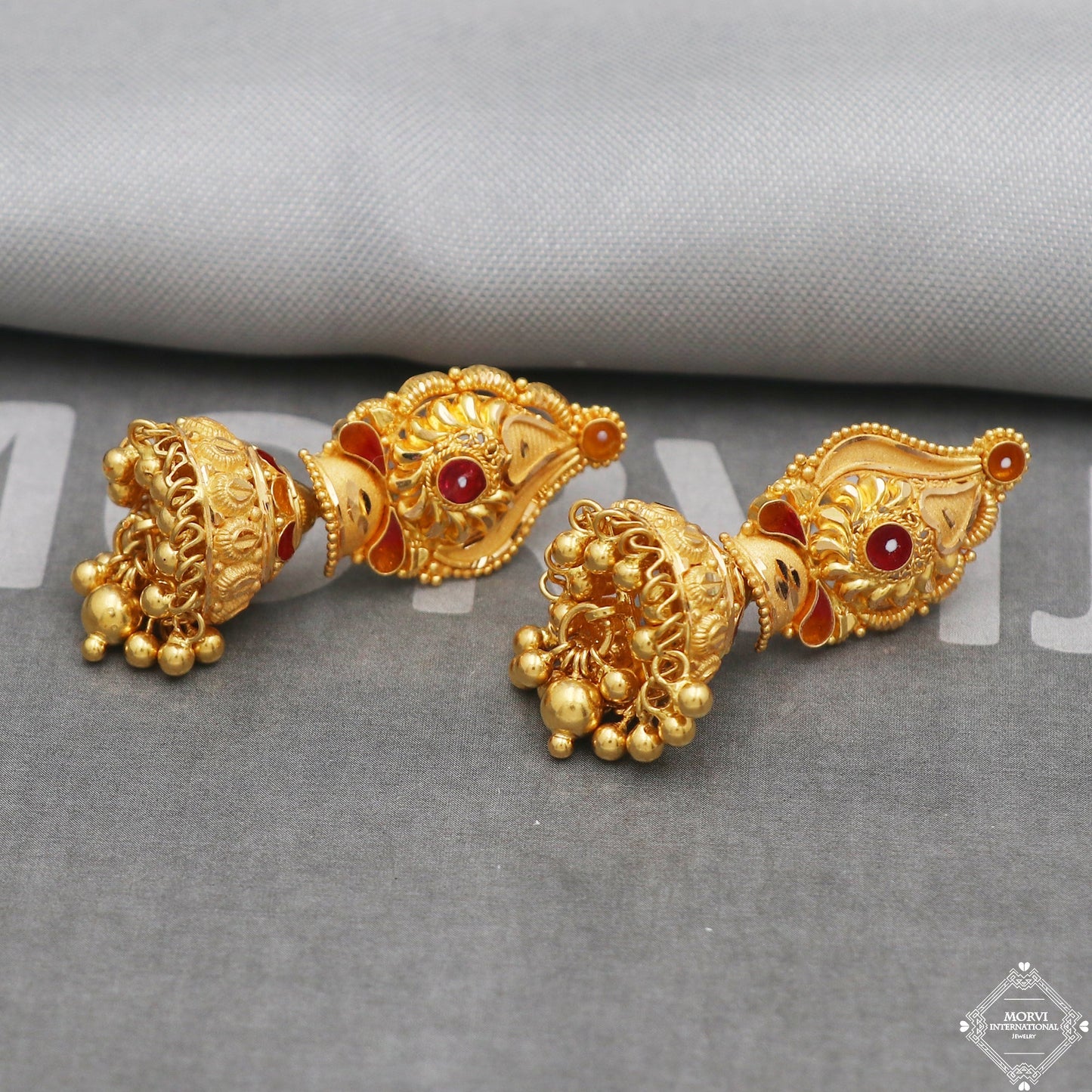 22k Yellow Gold Earrings Jhumka jewelry , handmade vintage Pure Traditional wedding indian style Dangle Jhumki Earrings Chandelier, K5253
