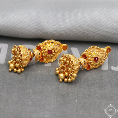 22k Yellow Gold Earrings Jhumka jewelry , handmade vintage Pure Traditional wedding indian style Dangle Jhumki Earrings Chandelier, K5253