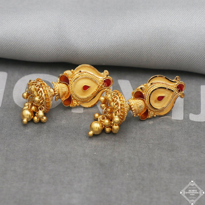 22k Yellow Gold Earrings Jhumka jewelry , handmade vintage Pure Traditional wedding indian style Dangle Jhumki Earrings Chandelier, K5254