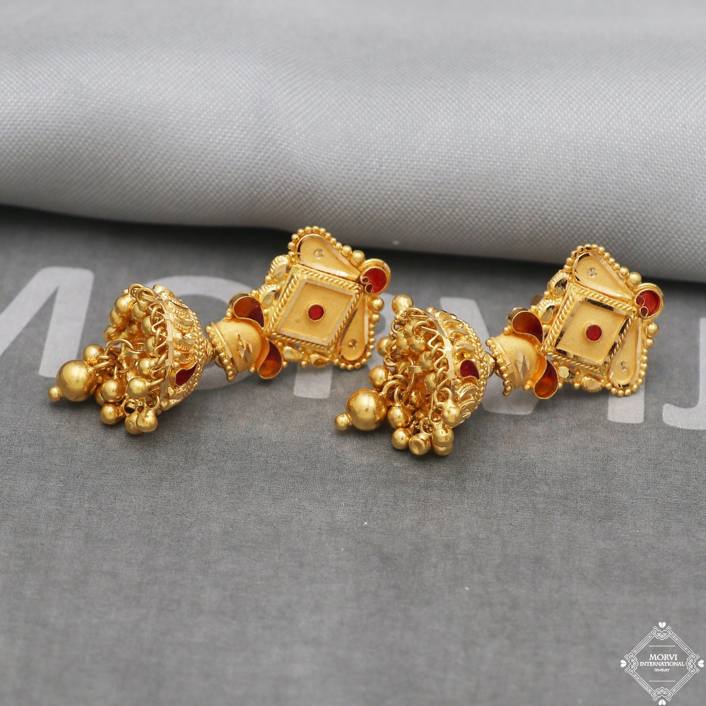22k Yellow Gold Earrings Jhumki jewelry , handmade vintage Pure Traditional wedding indian style Dangle Jhumki Earrings Chandelier, K5258