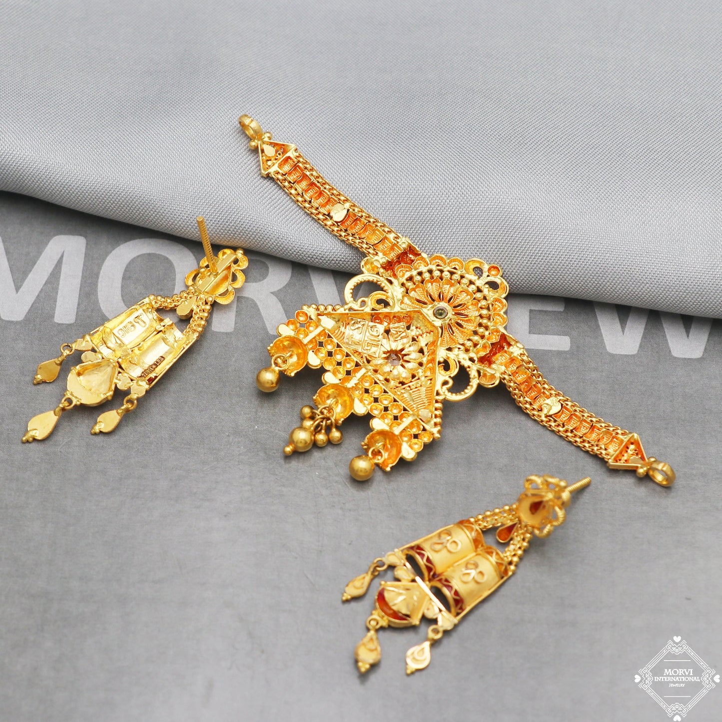 pure 22k gold necklace earrings set, K5261