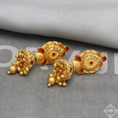 22k Yellow Gold Earrings Jhumki jewelry , handmade vintage Pure Traditional wedding indian style Dangle Jhumki Earrings Chandelier, K5264