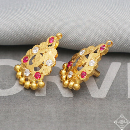 22k 22kt Gold Earrings, Handmade vintage traditional yellow gold earrings Indian jewelry, K5293