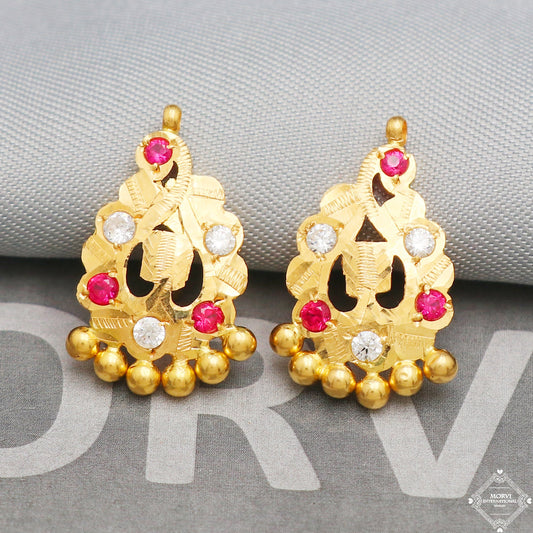 22k 22kt Gold Earrings, Handmade vintage traditional yellow gold earrings Indian jewelry, K5293