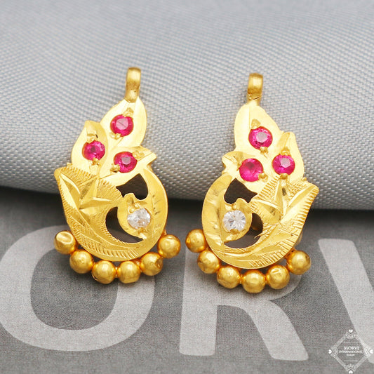 20k 20kt Gold Earrings, Handmade vintage traditional yellow gold earrings Indian jewelry, K5294