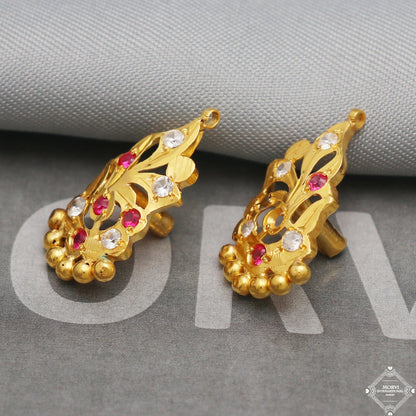 20k 20kt Gold Earrings, Handmade vintage traditional yellow gold earrings Indian jewelry, K5296