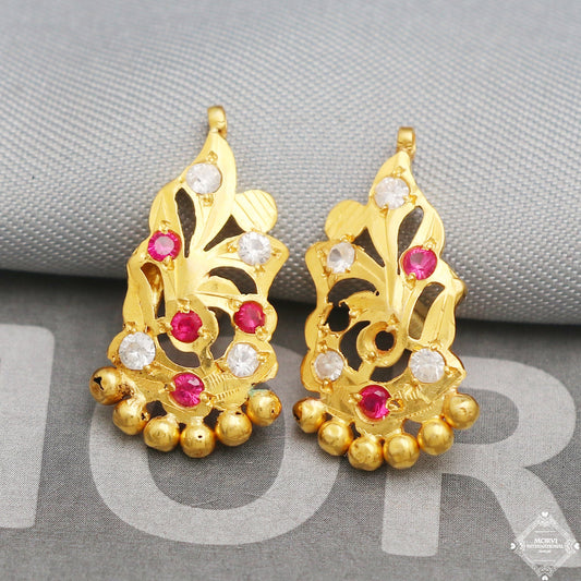 20k 20kt Gold Earrings, Handmade vintage traditional yellow gold earrings Indian jewelry, K5296
