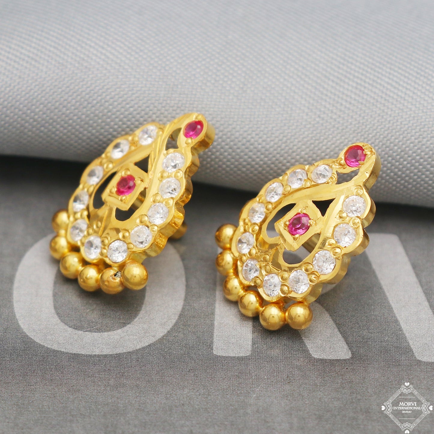 20k 20kt Gold Earrings, Handmade vintage traditional yellow gold earrings Indian jewelry, K5297