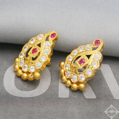 20k 20kt Gold Earrings, Handmade vintage traditional yellow gold earrings Indian jewelry, K5297