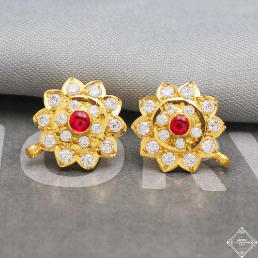 22k 22kt Gold Earrings, Handmade vintage traditional yellow gold earrings Indian jewelry, K5299