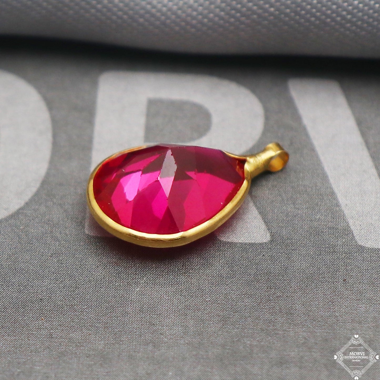 22k Gold Hot Pink Color Stone Small Charms Pendant Handmade Crafted Fine 22kt Gold Indian Jewelry, K5301