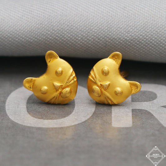 22k Yellow Gold Stud Earrings Kitten Jewelry K5327