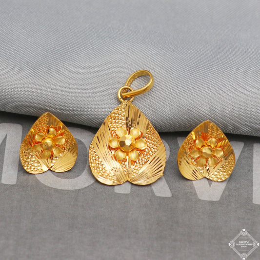 handmade fabulous design 22 k 22 carat yellow gold hand carved stud earring pendant set for women's jewelry gift, K5339