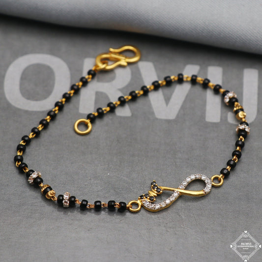 Black Beads 22k Gold Link Bracelet 7 inches Indian Handmade Women Jewelry, K5345