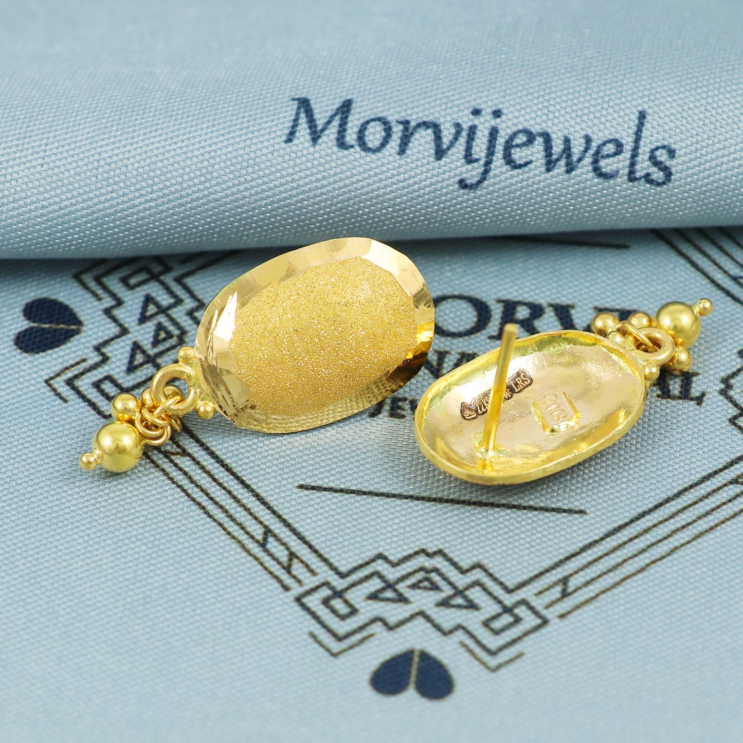 22k Gold Stud Earrings with Small Beads – Handcrafted Indian Screw Back Earrings, 4.14g, Elegant 3.1x1.3cm Oval Dangle Design, K5387