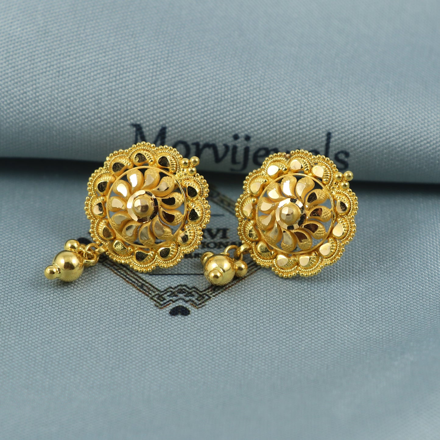 22k Gold Earrings, Handmade Indian Earrings, 22kt Gold Earrings for Special Occasions, Gold Drop Earrings, K5391