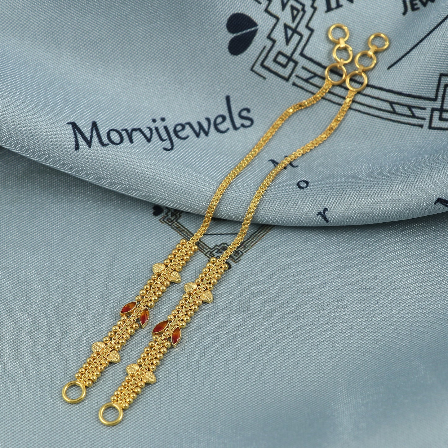 Handmade 22k Gold Ear Chain, Kaan chain,Kanoti, 4.55g Indian Jewelry, 11.5cm Long, Elegant Design with Adjustable Fit, K5394