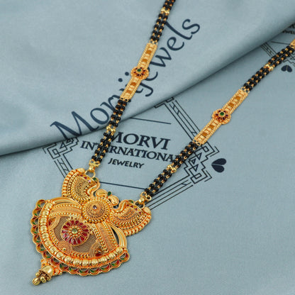 22K Gold Traditional Indian Mangalsutra Necklace with Dual Chain and Intricate Pendant Design, K5409