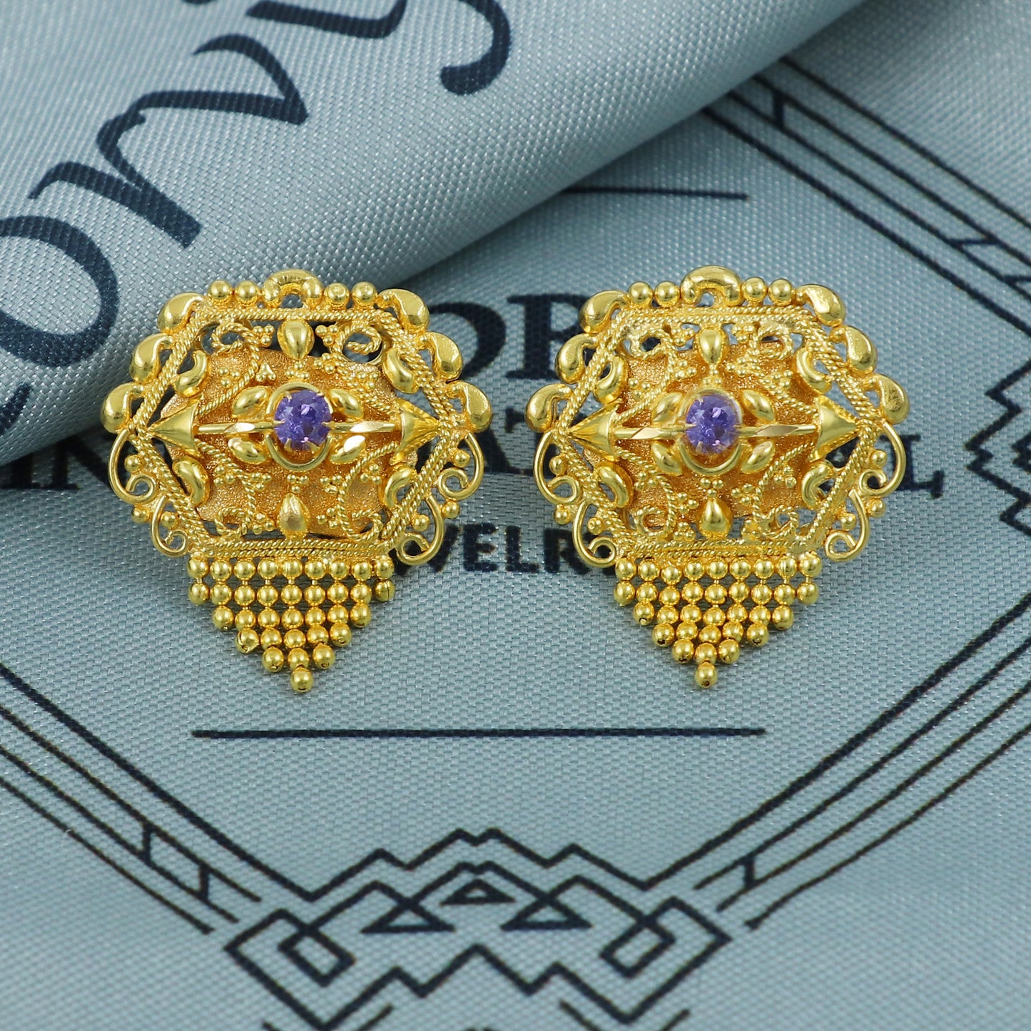 18k Gold Stud Earrings with Small Beads – Handcrafted Indian Screw Back Earrings, Tops in 18k gold , K5411