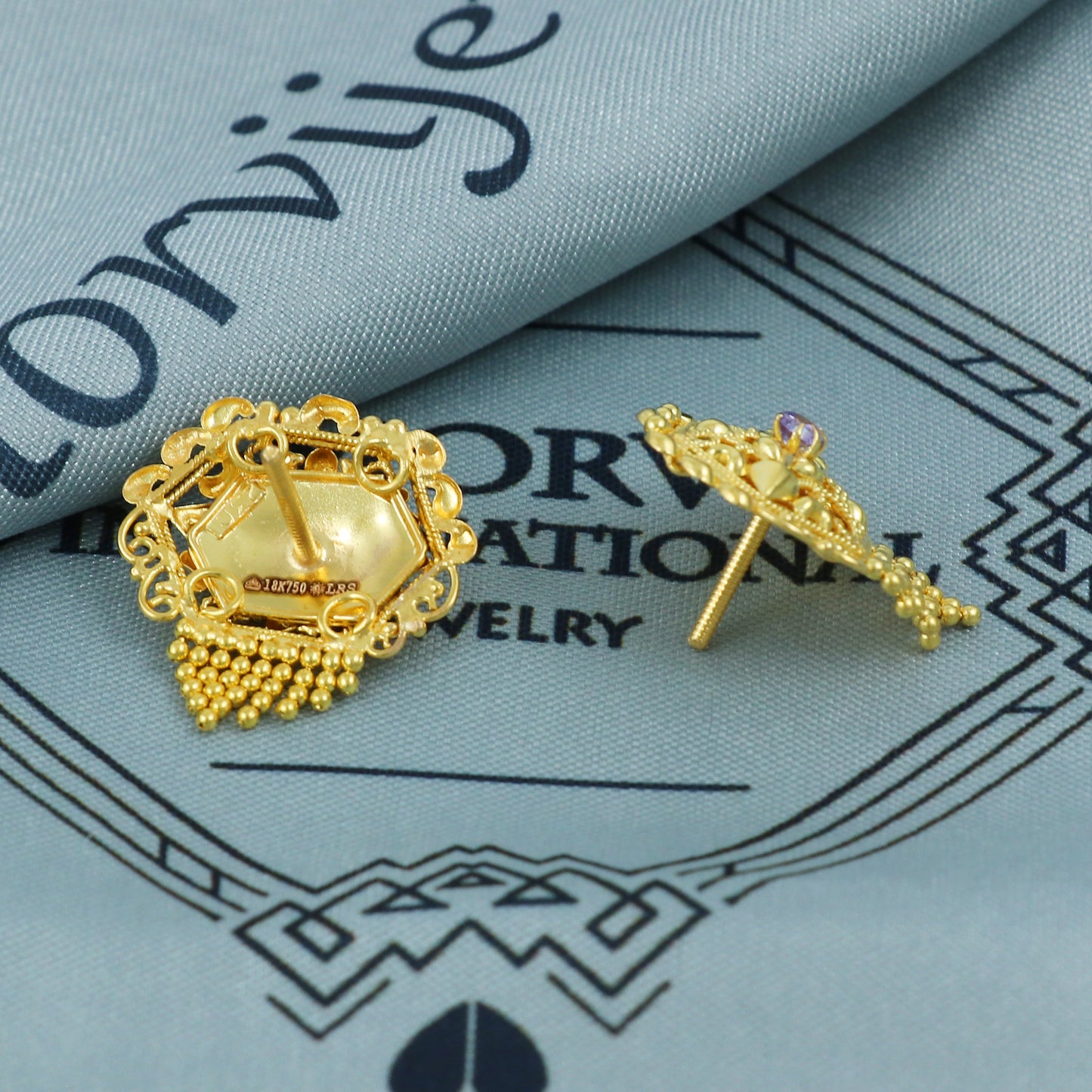 18k Gold Stud Earrings with Small Beads – Handcrafted Indian Screw Back Earrings, Tops in 18k gold , K5411