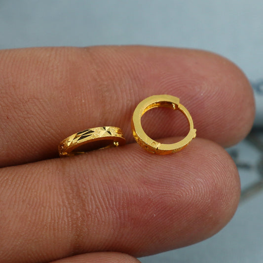 Very Small Yellow Gold Hoop Bali Cartilage Earrings,Handmade Yellow gold earrings, Tiny Hoops, dainty indian gold earrings for teens, K5416A