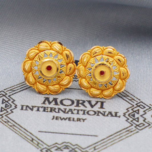 22k 22kt Yellow Gold Studs Earrings Jewelry for gift, Gold Round Screw Back Minimalist Indian Antique Vintage Earrings for Wedding, K5438