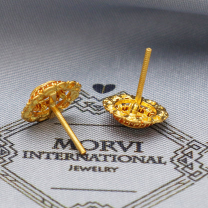 22k 22kt Yellow Gold Studs Earrings Jewelry for gift, Gold Round Screw Back Minimalist Indian Antique Vintage Earrings for Wedding, K5439