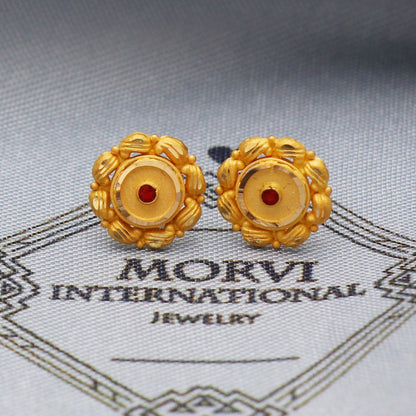 22k 22kt Yellow Gold Studs Earrings Jewelry for gift, Gold Round Screw Back Minimalist Indian Antique Vintage Earrings for Wedding, K5440