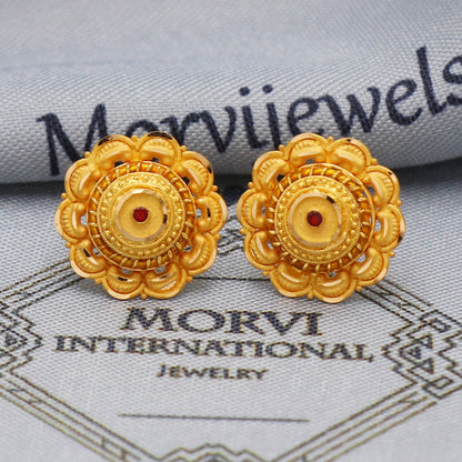22k 22kt Yellow Gold Studs Earrings Jewelry for gift, Gold Round Screw Back Minimalist Indian Antique Vintage Earrings for Wedding, K5442