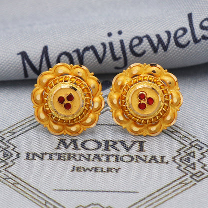 22k 22kt Yellow Gold Studs Earrings Jewelry for gift, Gold Round Screw Back Minimalist Indian Antique Vintage Earrings for Wedding, K5443