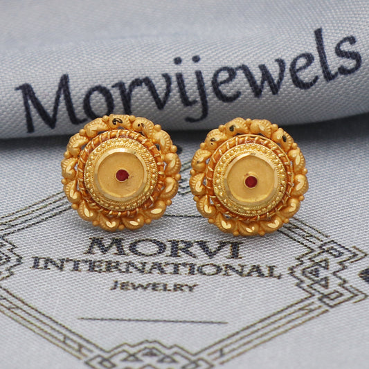 22k 22kt Yellow Gold Studs Earrings Jewelry for gift, Gold Round Screw Back Minimalist Indian Antique Vintage Earrings for Wedding, K5444