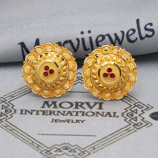 22k 22kt Yellow Gold Studs Earrings Jewelry for gift, Gold Round Screw Back Minimalist Indian Antique Vintage Earrings for Wedding, K5447