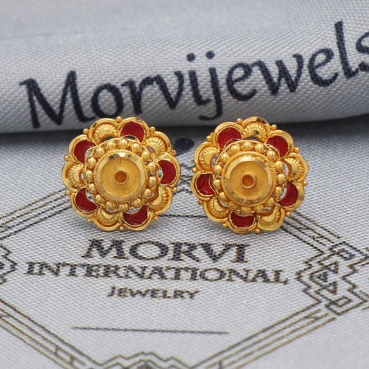 22k 22kt Yellow Gold Studs Earrings Jewelry for gift, Gold Round Screw Back Minimalist Indian Antique Vintage Earrings for Wedding, K5449