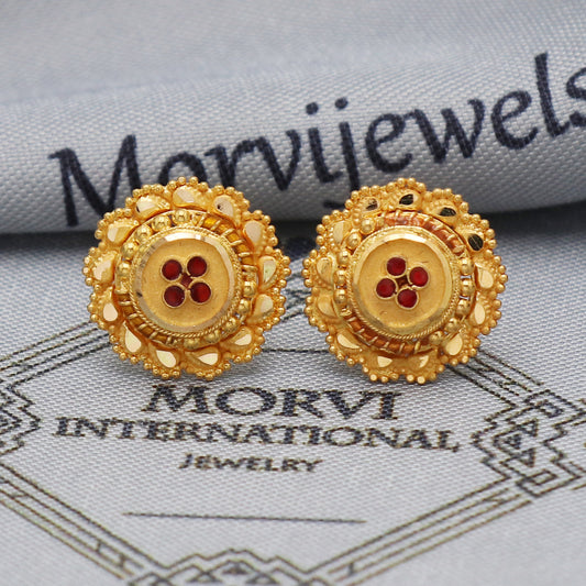 everyday wear jewelry for gift, 22k gold earrings screw back tops, K5452