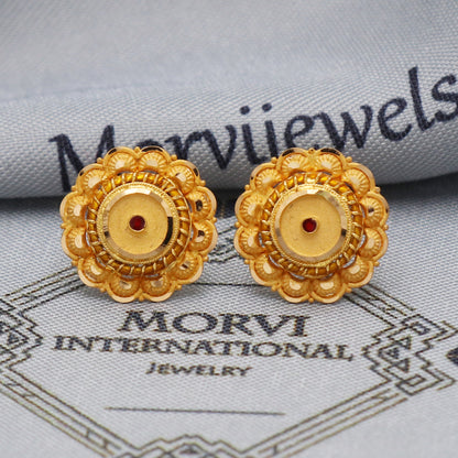 22k 22kt Yellow Gold Studs Earrings Jewelry for gift, Gold Round Screw Back Minimalist Indian Antique Vintage Earrings for Wedding, K5453