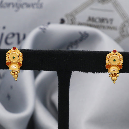 22k 22kt 22 karat Yellow Gold Earrings Dangle Stud Handmade Indian Jewelry for Gift, K5456