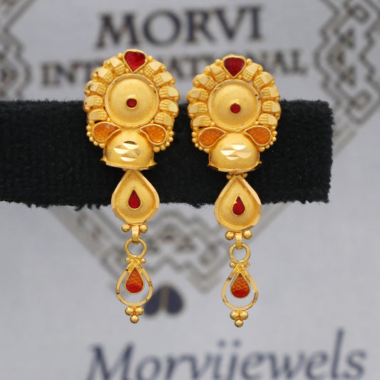 22k 22kt 22 karat Yellow Gold Earrings with Colored Enamel Handmade Indian Jewelry for Gift, K5460