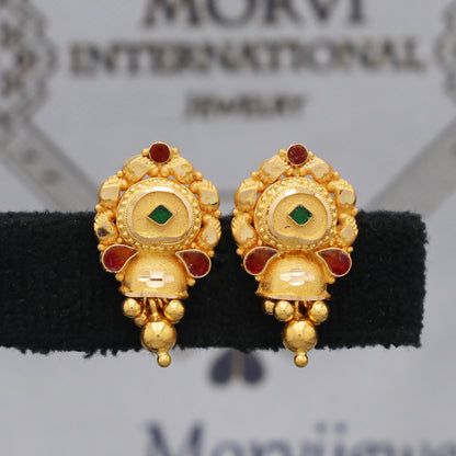 22k 22kt 22 karat Yellow Gold Earrings Dangle Stud Handmade Indian Jewelry for Gift, K5461