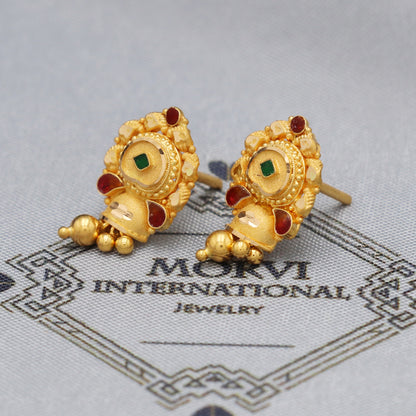 22k 22kt 22 karat Yellow Gold Earrings Dangle Stud Handmade Indian Jewelry for Gift, K5461