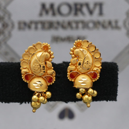 22k 22kt 22 karat Yellow Gold Earrings Dangle Stud Handmade Indian Jewelry for Gift, K5462