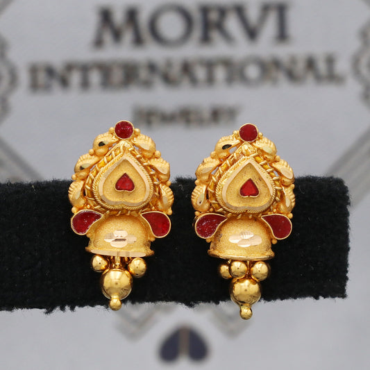 22k 22kt 22 karat Yellow Gold Earrings Dangle Stud Handmade Indian Jewelry for Gift, K5463