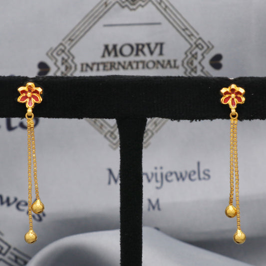 22k 22kt 22 karat Yellow Gold Earrings Chain Dangle Stud Handmade Indian Jewelry for Gift, K5464
