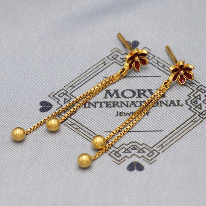 22k 22kt 22 karat Yellow Gold Earrings Chain Dangle Stud Handmade Indian Jewelry for Gift, K5464