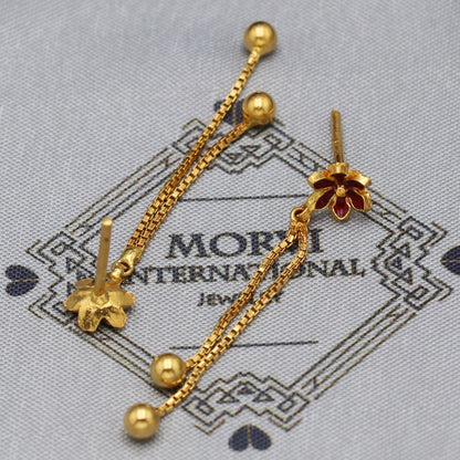 22k 22kt 22 karat Yellow Gold Earrings Chain Dangle Stud Handmade Indian Jewelry for Gift, K5464
