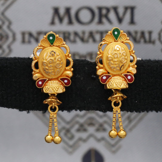 22k 22kt 22 karat Yellow Gold Earrings Dangle Stud Handmade Indian Jewelry for Gift, K5465
