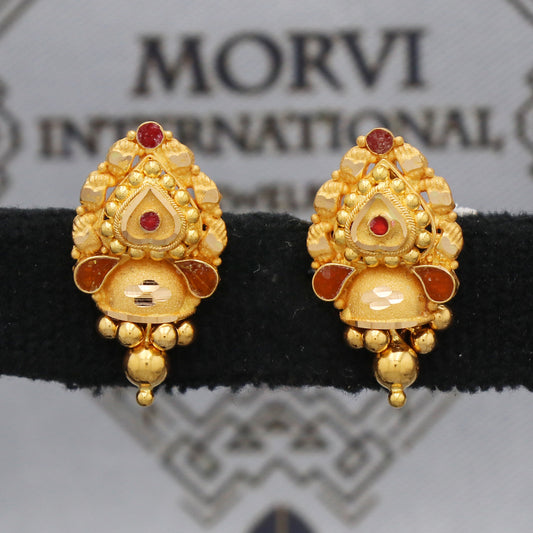 Solid 22k Gold Earrings Dangle Stud Handmade Indian Jewelry for Gift, K5466