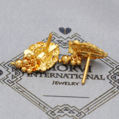 Solid 22k Gold Earrings Dangle Stud Handmade Indian Jewelry for Gift, K5466