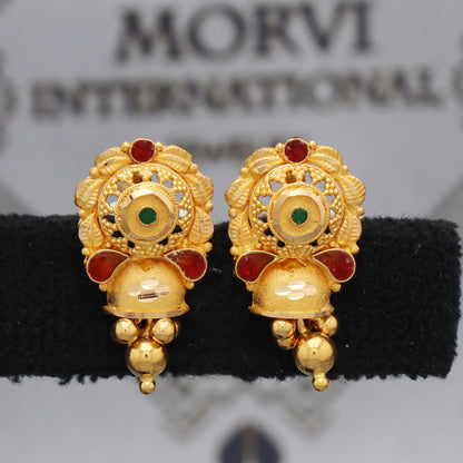 Solid 22k Gold Earrings Stud Handmade Indian Jewelry for Gift, K5467